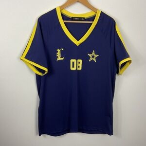 Lioness Spectate Tee Top Size S Blue and Yellow V Neck Short Sleeve Shirt